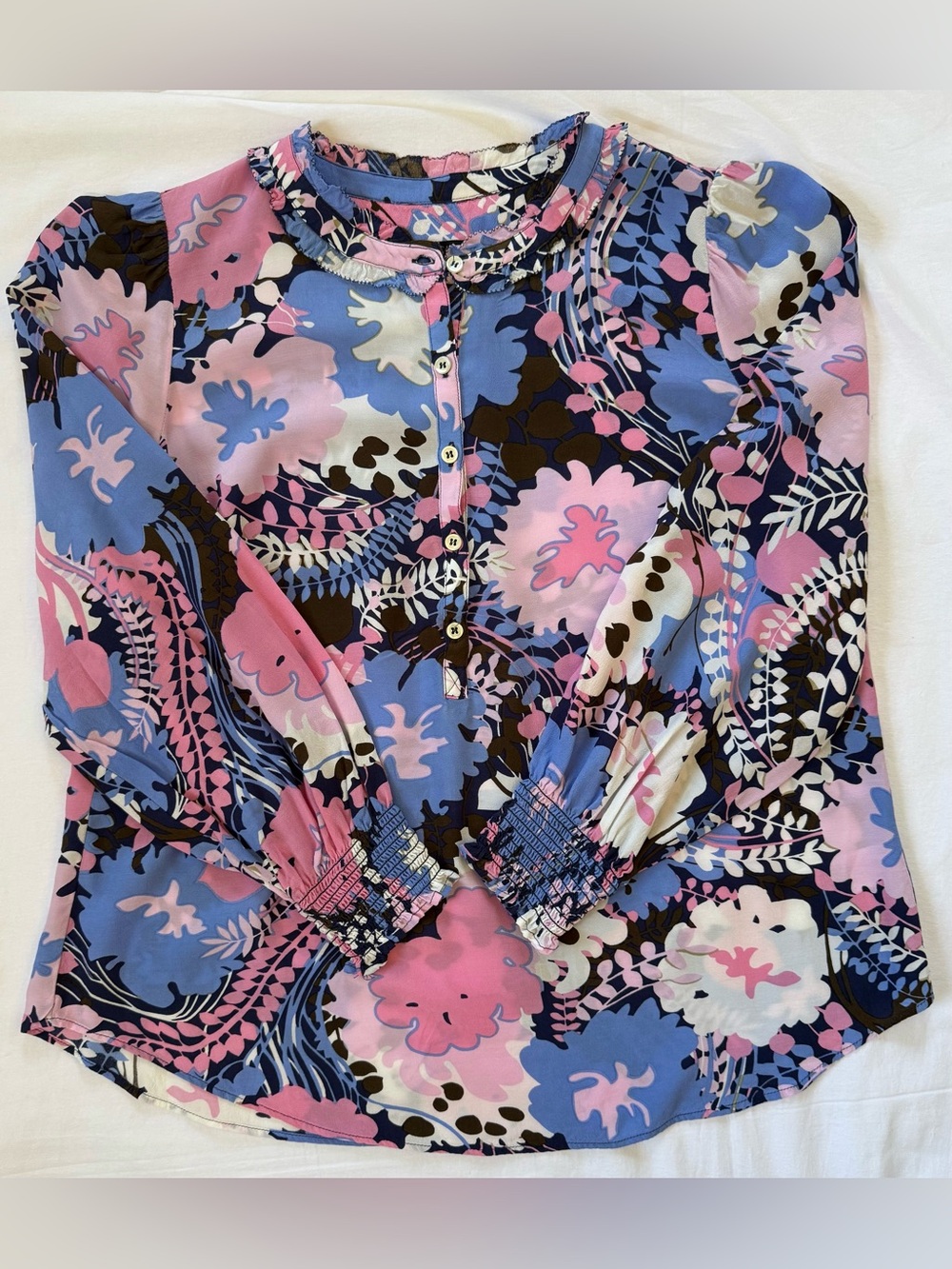 Talbots Women's Smocked Cuff Button Blouse - Picture 5 of 7